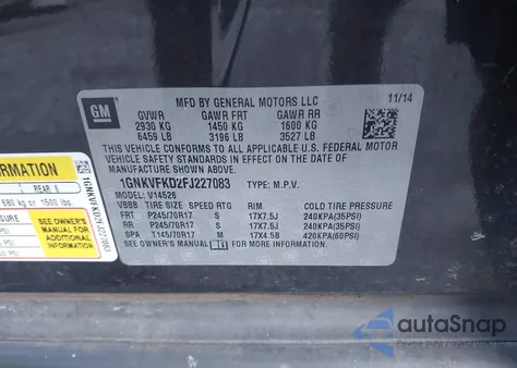 2015 Chevrolet Traverse Ls из США, поврежденный, VIN 1GNKVFKD2FJ227083